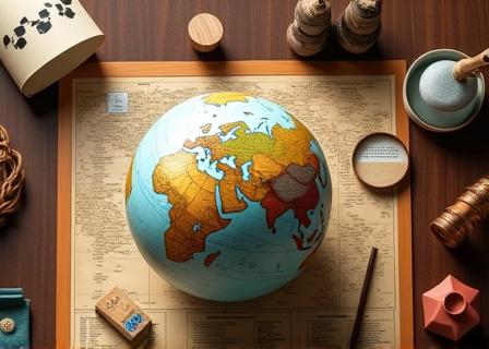 世界地図と伝統工芸品